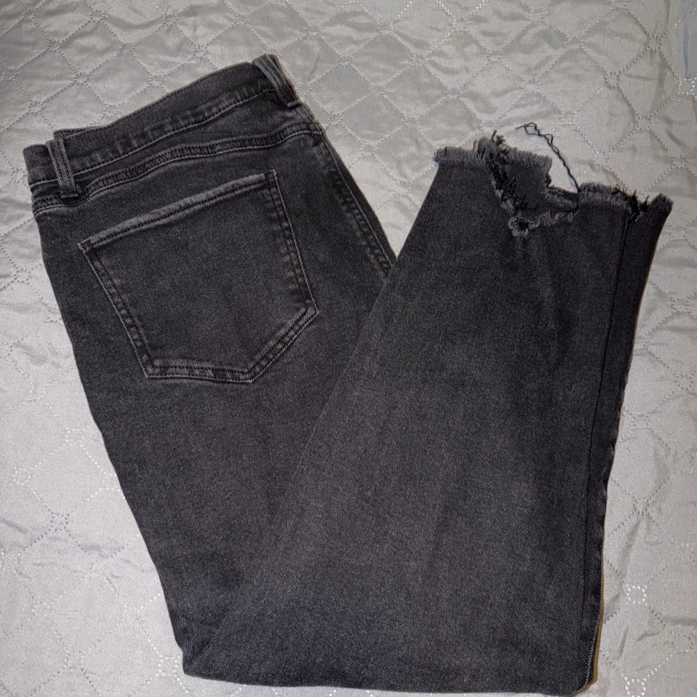 Rewash Black High-Rise Straight Jeans with Frayed Waist